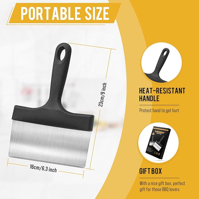 Heavy Duty Grill Scraper Stainless Steel Griddle Scraper with 5 Inches Handle,Sturdy Food Scraper Tool Kitchen for Blackstone Grill Accessories,Outdoor Barbecue Turners Tools (Black 2 Pcs)
