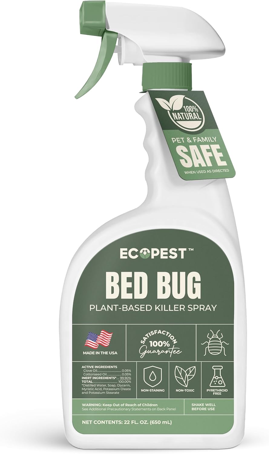 Bed Bug Spray – Natural, Plant-Based Killer for Bed Bugs, Eggs & Nymphs | Fabric & Mattress-Safe Home Treatment for Indoor Use | Child & Pet Safe, Low Odor, Eco-Friendly (22 oz)
