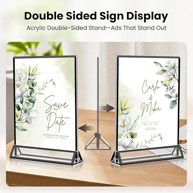 Acrylic Black Sign Holders 5x7, 12 Pack Wedding Black Table Number Holders, Double Sided Photo Display Picture Frame Paper Stand, Clear Flyer Stand Menu Holder for Wedding, Home, Party, Restaurant