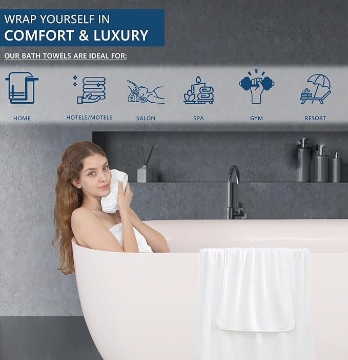 18 Piece Bath Towels Set,Ultra Soft Family Bathroom Towel Set with Hanging Loops-6 Bath Towels,6 Hand Towels,6 Washcloths,Highly Absorbent Quick Dry Shower Towel for Bathroom,Hotel,Spa-White Towel Set