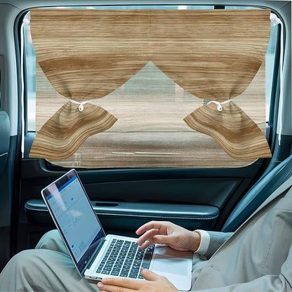Light Brown Wood Grain Magnetic Double Layer Car Window Shades,Side Window Curtains for Blackout/Breathable Mesh View,Western Farmhouse Barn Door Privacy Sun Shades for Heat/UV Protection 26x20in 1pcs