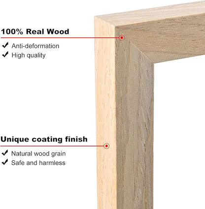 KINLINK 9x12 Picture Frames Natural, Solid Wood Frames with Acrylic Plexiglass for Pictures 5x7/6x8 with Mat or 9x12 without Mat, Tabletop and Wall Mounting Display, Set of 4