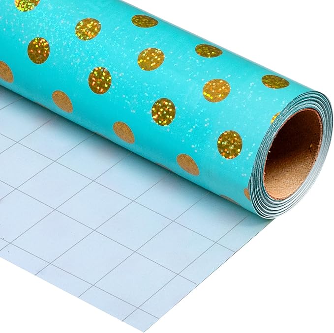 Burymento Blue Holographic Dots Wrapping Paper, Reversible Gold Gift Wrap for Birthday, Valentines, Mothers day, Graduation, Wedding, Fathers day, Baby Shower, Christmas (17in x 16.4ft)
