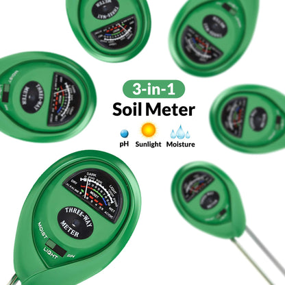 Soil Moisture Meter, Accurate Soil Moisture/PH/Light Meter Plant Soil Test Kit Indoor Outdoor Use, No Battery Needed Easy to Read Hygrometer Moisture Sensor Water Meter for Plants Lawn Farm Garden