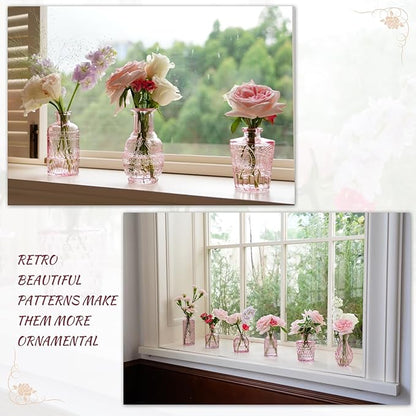Pink Glass Bud Vase Set of 22, Small Vases for Flowers, Clear Glass Vases for Centerpieces, Mini Bud Vases in Bulk Rustic Wedding Decorations, Centerpieces, Vintage Look Home Table Flower Decor