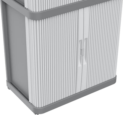Terry, Rolling Space Cab 2, Indoor and Outdoor 2-Compartment Cabinet with Two Sliding Doors, 2 Adjustable Internal Shelves, Grey, in Recycled Plastic, Dimensions: 59x36x115 cm