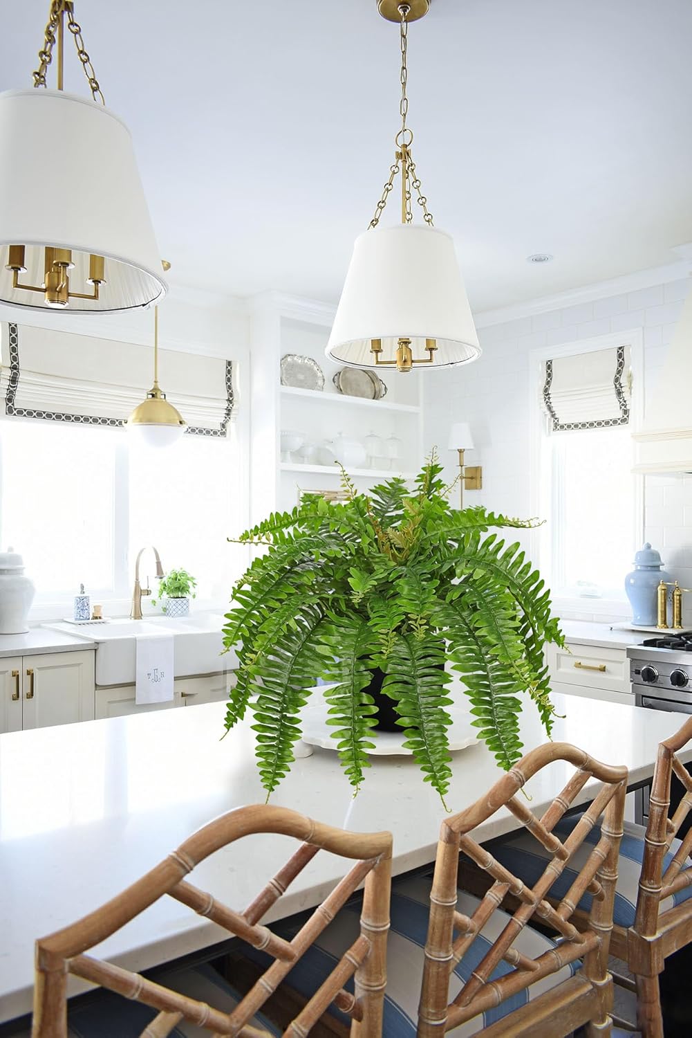Hollyone Artificial Fern Plants in Pot 25.5" Artificial Boston Fern 31 Leaves for Outdoors & Indoor Faux Potted Plant Fake Ferns Bush Plant for Patio Garden Farmhouse Porch Home Decor Green