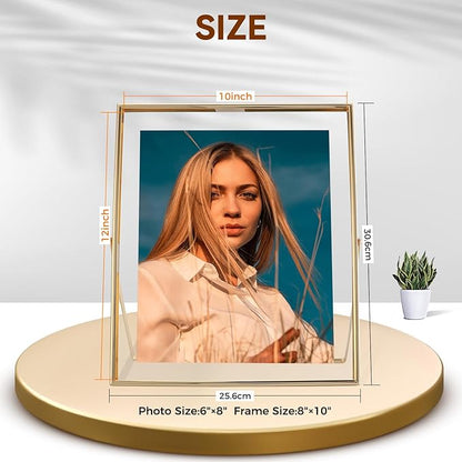 Gold Floating Frame, 10"x12", Vertical, For Picture 8.5x11, 8x10, 7x9, Tabletop Shelf Photo Frame, Classy For Summer Holiday, Birthday or Wedding, Home or Office Décor