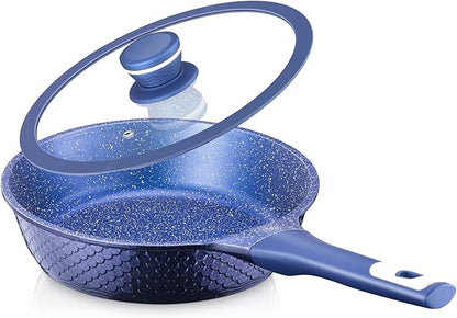 Ailwyn 8" Nonstick Small Frying Pan with Lid - 8 Inch Nonstick Skillets with USA Blue Gradient Granite Derived Coating
