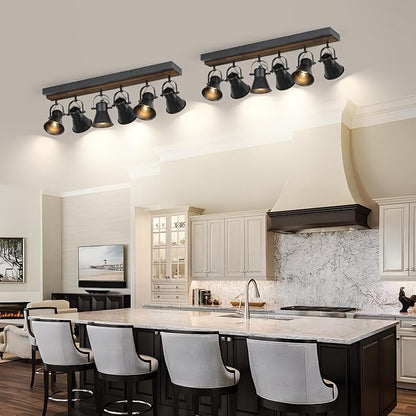 SEEBLEN 6-Light Track Light Fixtures Ceiling/Wall Mount, Adjustable Spotlight, Industrial Black Kitchen Lighting for Living Room, Dining Room, Hallway, Bathroom