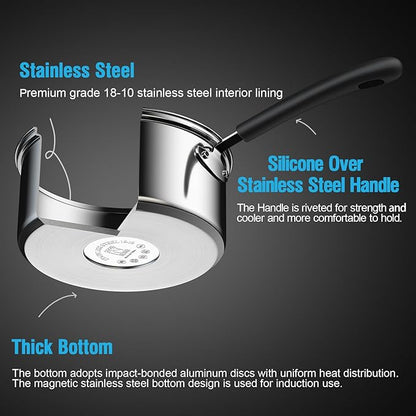 Cook N Home Saucepan Sauce Pot with Lid 1 Quart Stainless Steel , Stay Cool Handle, silver