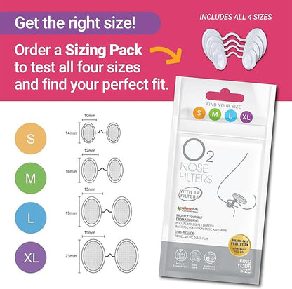 O2 Nose Filters with 3M Filtration - Nasal Screens for Allergies, Dust & Smoke - Drug-Free & Latex-Free Nose Filters - Invisible Allergy Protection (Small x 10)