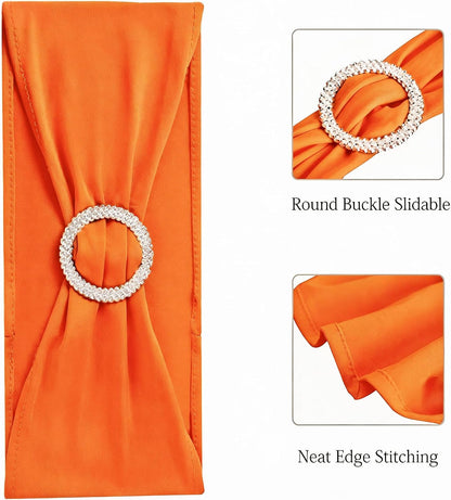 50 Pack Spandex Orange Chair Sashes for Wedding Stretch Chairs Bows Bands with Slider Buckles for Party Birthday Feast Banquet Restaurant Halloween Christmas Events Decorations