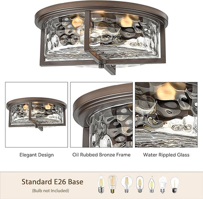 16" D Industrial Flush Mount Ceiling Light, Large 3-Light Farmhouse Close to Ceiling Lights for Hallway, Kitchen, Bathroom, Dining Room (Oil Rubbed Bronze,)