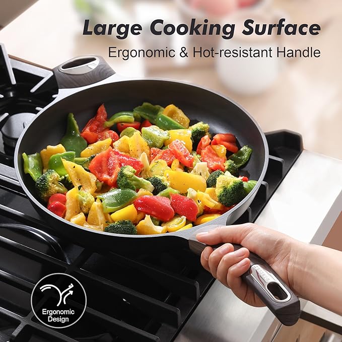 SENSARTE Ceramic Nonstick Frying Pan Skillet with Lid, 12.5 Inch Non Stick Pan Omelette Pans, Healthy Kitchen Cooking Chef's Pan, Free of Intentionally Added PFOA/PFOS, Induction Compatible, Black