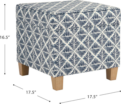 HomePop 18" Classic Square Storage Ottoman - Blue Geometric Pattern