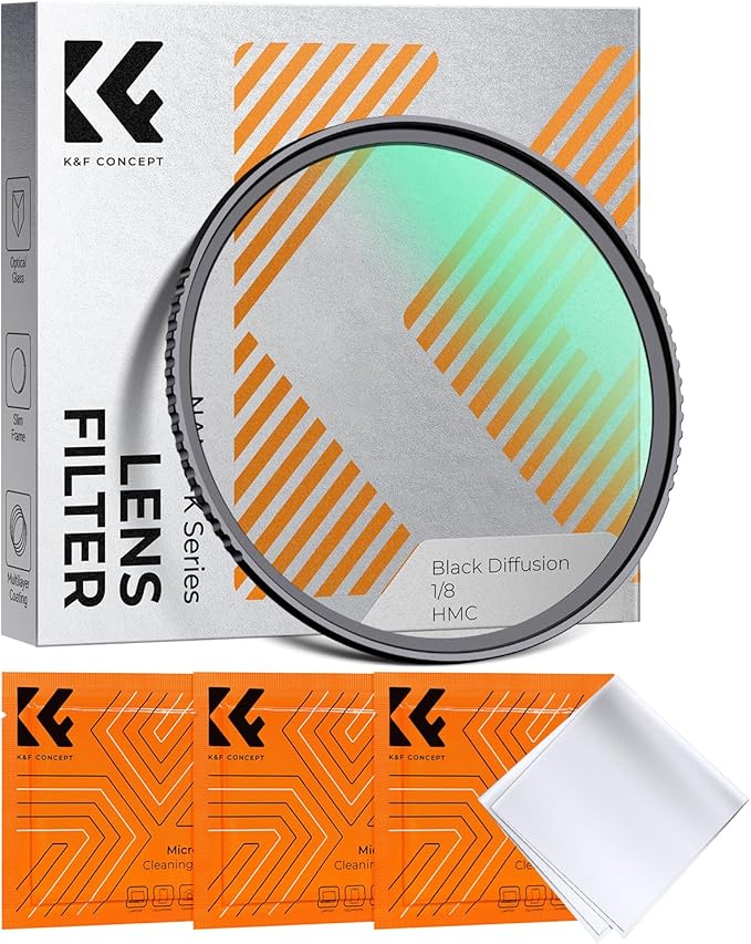 K&F CONCEPT 62mm Black Diffusion 1/8 Filter, Mist Dreamy Cinematic Effect Filter for Video/Vlog/Portrait Photography K-Series