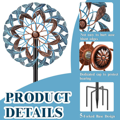 360° Wind Spinners Outdoor, Wind Sculptures Windmill with Metal Stake, Kinetic Large Metal Yard Art Decor Spinners Pinwheels for Garden Outside Patio Lawn, 63.2 * 13.2"