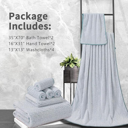 8-Piece Premium Towel Set for Bathroom|2 Oversized Large Bath Sheet,2 Hand Towels,4 Washcloths|Soft Cozy Highly Absorbent Fast Dry Microfiber Shower Towel Set for Hotel Bathroom Essentials,Lake Blue