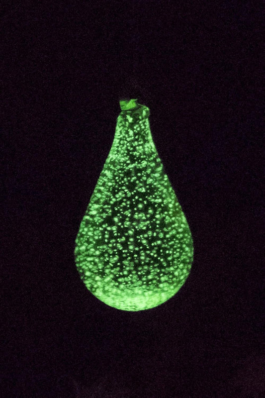 Artisan Crafts and Design 7” Glow in The Dark Hand-Blown Teardrop Glass Ornament Indoor and Outdoor Garden Decor