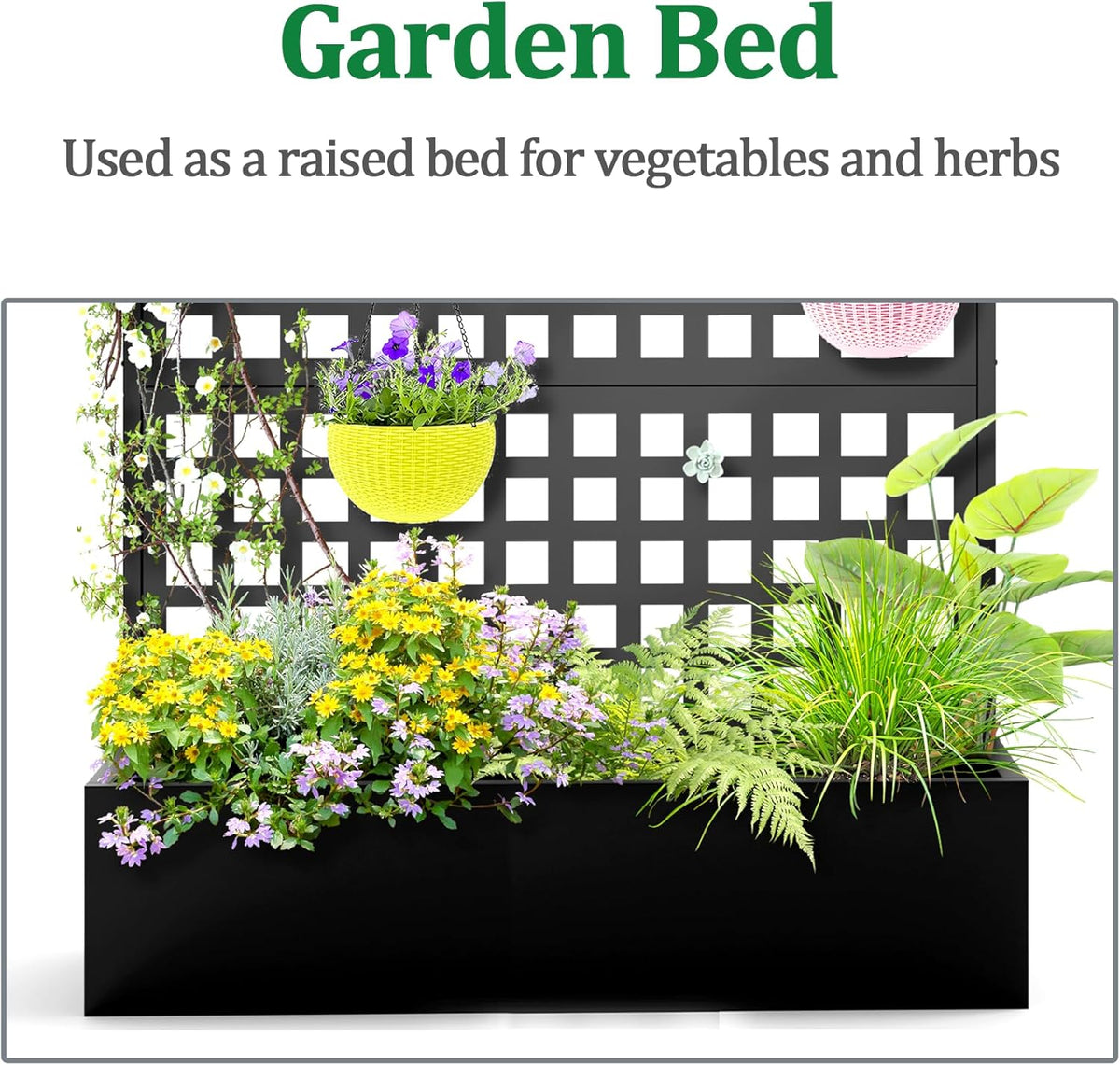 Metal Raised Garden Bed with Trellis, 2 in 1 Trellis with Planter Box & Privacy Screen for Climbing Plants, Vine, Outdoor Standing Flower Beds with Drainage Holes, 47.2"L x 16.7"W x 70.8"H, Black