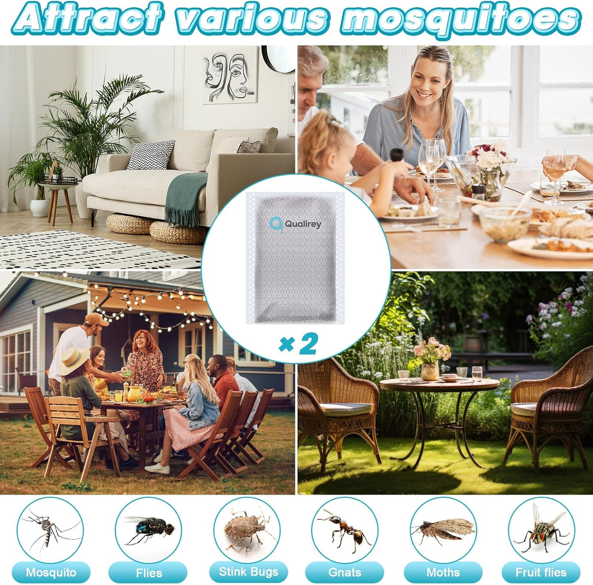 2 Pack Mosquito Attractant in Bulk, Lure for Bug Zapper Bait Refill Compatible with All Mosquito Trap Enhances Catch Rates for Indoor Outdoor Traps, Safe and Long Lasting
