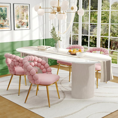 TesNus Velvet Dining Chairs Set of 4, Pink Upholstered Velvet Chairs with Gold Metal Legs, Modern Armchairs with Curved Backrest for Dining Room, Living Room, or Makeup Vanity