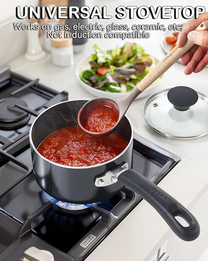 Cook N Home Nonstick Sauce Pan with Glass Lid 2-Qt, Multi-purpose Pot Saucepan Kitchenware, Black, Aluminum