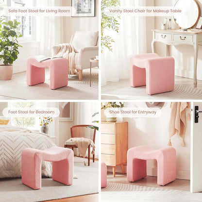 Vanity Stool Foot Rest Small Footstool Ottoman Chair Seating Backless Modern Teddy Velvet Ottoman for Makeup Room Living Room Bedroom Entryway,(Single 1) Pink