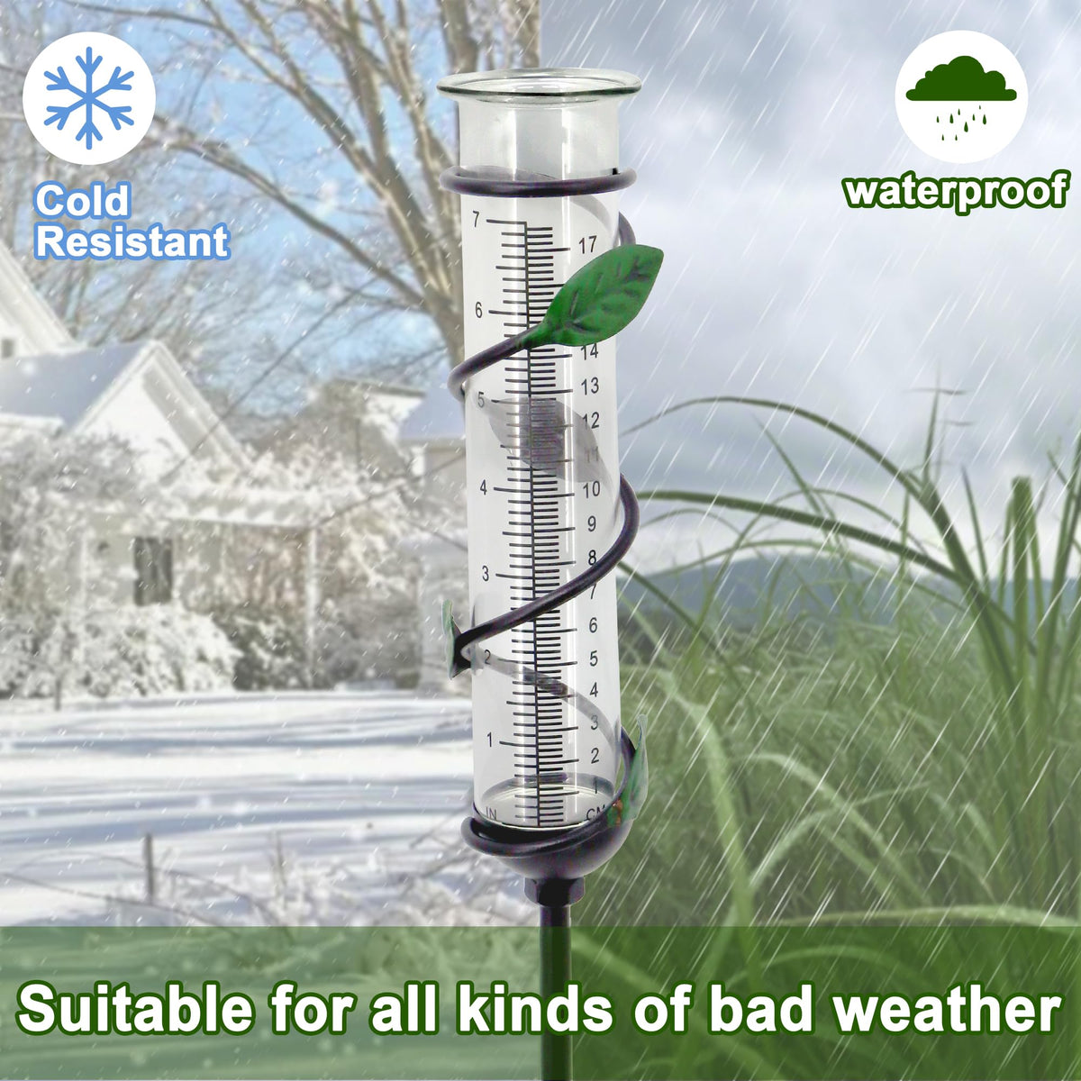 YNGFIL 27" Garden Rain Gauge - 7" Plastic Tube for Outdoor Indoor Use, Patio Yard Decor Statue