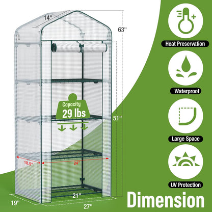 WORKPRO Mini Greenhouse, 4-Tier Portable Small Greenhouses for Outdoor Indoor with Shelves and Thicken PE Cover, White - 27" L x 19" W x 63" H, Ideal Gardening Gifts for Women Men