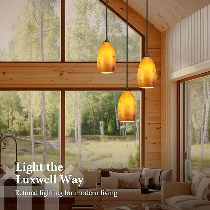 Pendant Lighting, Modern Handblown Amber Color Glass, Oval Art Shade Hanging Light, Oil Rubbed Bronze Finish for Kitchen, Dining Room, Foyer Decor 4.7" Shade (1 Pack)