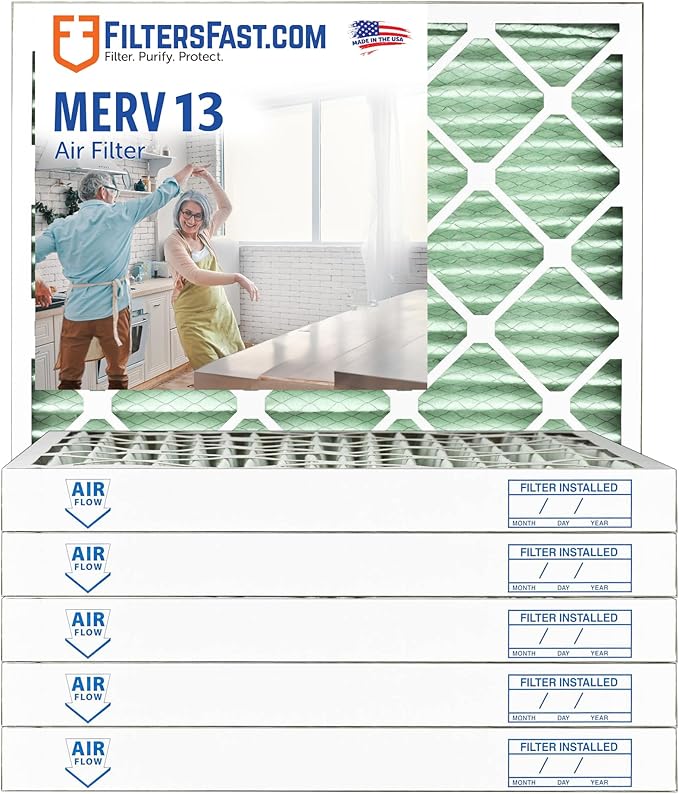Filters Fast 16x16x2 Pleated Air Filter Merv 13, 2 inch AC Furnace Air Filters, Made in the USA, Actual Size 15.75x15.75x1.75, 6 Pack