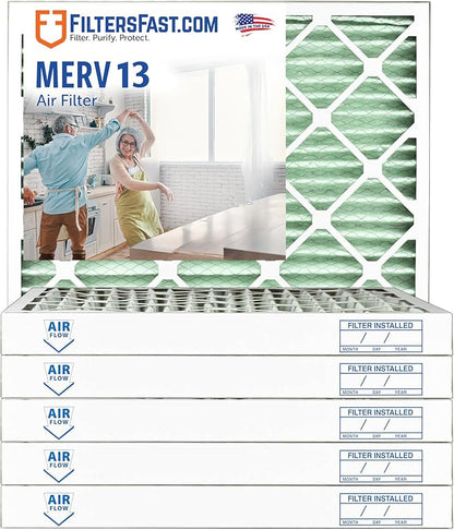 Filters Fast 16x16x2 Pleated Air Filter Merv 13, 2 inch AC Furnace Air Filters, Made in the USA, Actual Size 15.75x15.75x1.75, 6 Pack