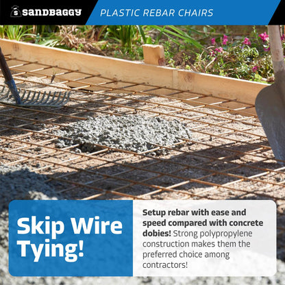 Sandbaggy Rebar Plastic Chair | Fits Rebar #3 to #5 | Heavy Duty Construction - Preferred Choice for Concrete Contractors | Saves Money & Labor Compared w/Dobie Bricks (Pack of 25, 3-1/4 Inch Length)