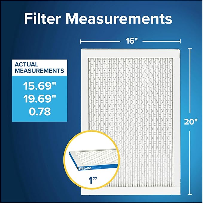 Filtrete 16x20x1 AC Furnace Air Filter, MERV 13, MPR 1900, Premium Allergen, Bacteria & Virus Filter, 3-Month Pleated 1-Inch Electrostatic Air Cleaning Filter, 4-Pack (Actual Size 15.69x19.69x0.78 in)