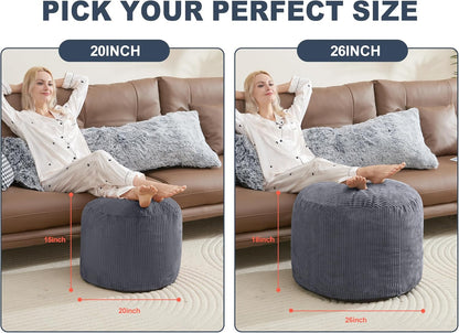 WSOFRLAC Pouf Ottoman Foot Stools Ottoman with Foam Small Corduroy Ottomans for Living Room Ottomans Pouf 20x15 Floor Poufs Foot Rest for Office Chair Dark Grey Foot Stool Small