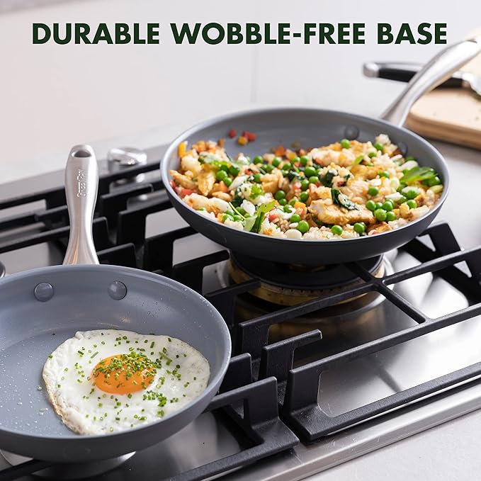 GreenPan Lima Hard Anodized 8" 10" & 12" Frying Pan Skillet Set, Ceramic Nonstick, PFAS-Free Nontoxic Pots & Pans, Oven & Broiler Safe, Stainless Steel Handles, Cookware for Eggs & Omelet, Gray