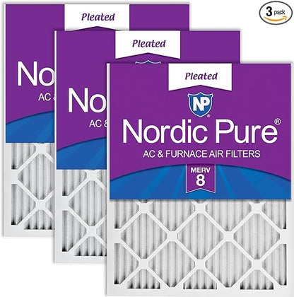 Nordic Pure 18x24x1 (Actual Size: 17 1/2 x 23 1/2 x 3/4) Pleated MERV 8 Air Filters 3 Pack
