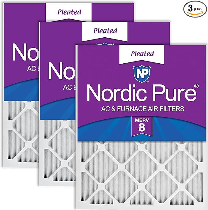 Nordic Pure 18x20x1 (Actual Size: 17 1/2 x 19 1/2 x 3/4) Pleated MERV 8 Air Filters 3 Pack