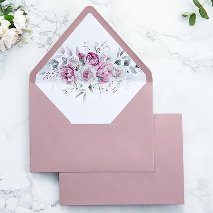 PONATIA 50PCS A7 Euro Flap Envelopes, 5.25 x 7.25'' Liner Envelope For 5x7'' Weddings Invitation Cards, Christmas Gift Cards, Acrylic Invitations, Photos (Dusty Rose)