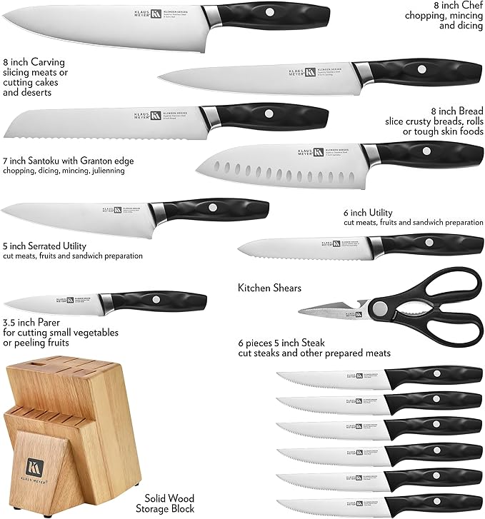 15 Pieces Knife Block Set, High Carbon German Stainless Steel Forged Sharp Blade Knife Set With Block, Dishwasher Safe Cutlery