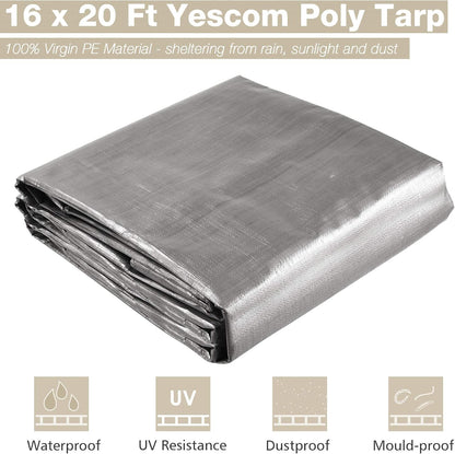 Yescom 16x20 Ft 10 Mil Poly Tarp Protective Cover Tarpaulin Heavy Duty Reversible Silver Black Tarps