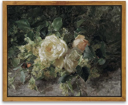 InSimSea Framed Wall Art for Living Room Decor Classical Oil Painting A Bouquet of Roses Canvas Prints Wall Decorations Office Farmhouse Bathroom Decor 8x10in