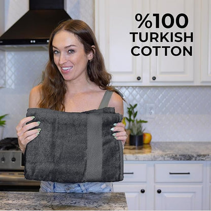 TEXTILOM 100% Turkish Cotton 6 Pcs Bath Towel Set, Luxury Bath Towels for Bathroom, Soft & Absorbent Bathroom Towels Set (2 Bathtowels, 2 Hand Towels, 2 Washcloths)- Black
