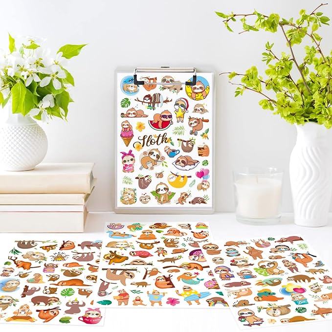 Cute Sloth Stickers Wild Jungle Forest Animal Decal Sticker 770 Counts Party Gifts Goodie Bags Decor Rewards Wild Life Birthday Party Favors Waterproof Water Bottle Laptop Invitation Stickers Decor