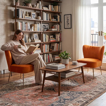 Velvet Accent Chairs Set of 2 for Comfy Living Room Armless Slipper Chair Mid Century Side Chair Single Sofa with Golden Legs Wingback for Bedroom Guest Room, Orange