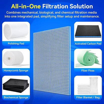 Borlech 8-Layer Fast-Acting Aquarium Filter Pad - Cut-to-Size Aquarium Floss Media for Fish Tank, Pond, Sump - Fast Water Polishing in Hours (47.24"x11.81"x0.6")