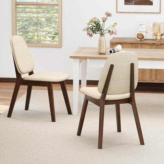 GOFLAME Upholstered Dining Chairs Set of 2, Mid-Century Modern Kitchen Chairs with Padded Seat, Ergonomic Curved Backrest, Rubber Wood Legs, Accent Side Chairs for Dining Room, Living Room, Study