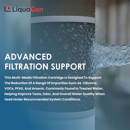 LiquaGen Activated Alumina + Carbon + KDF-55 Replacement Water Filter Cartridge – Helps Manage Fluoride, Chlorine & Taste, Refillable 2.5" x 10", 2.5" x 20", 4.5" x 10", 4.5" x 20" (2, 2.5" x 20")